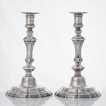 A pair of French Louis XV silver candlesticks, mark of Claude-Antoine Charvet, Paris (1757-1782).