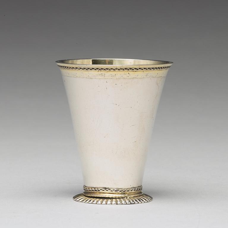 A Swedish 18th century parcel-gilt silver beaker, mark of Johan Ek, Gävle 1735.