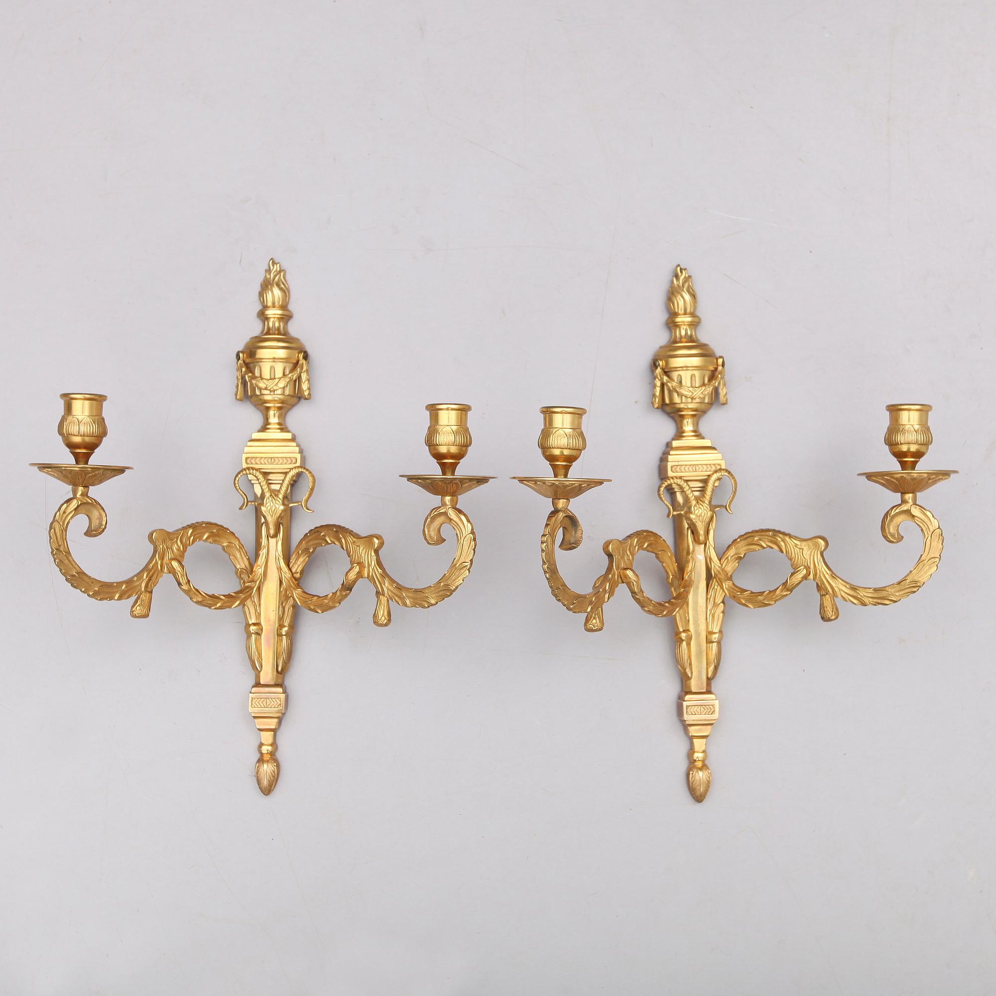 APPLIQUER, 1 par, mässing,  empirestil, 1900-talets första hälft.