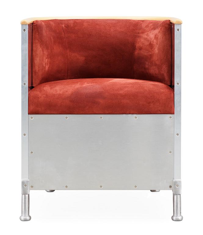 A Mats Theselius aluminium and suede armchair by Källemo AB.