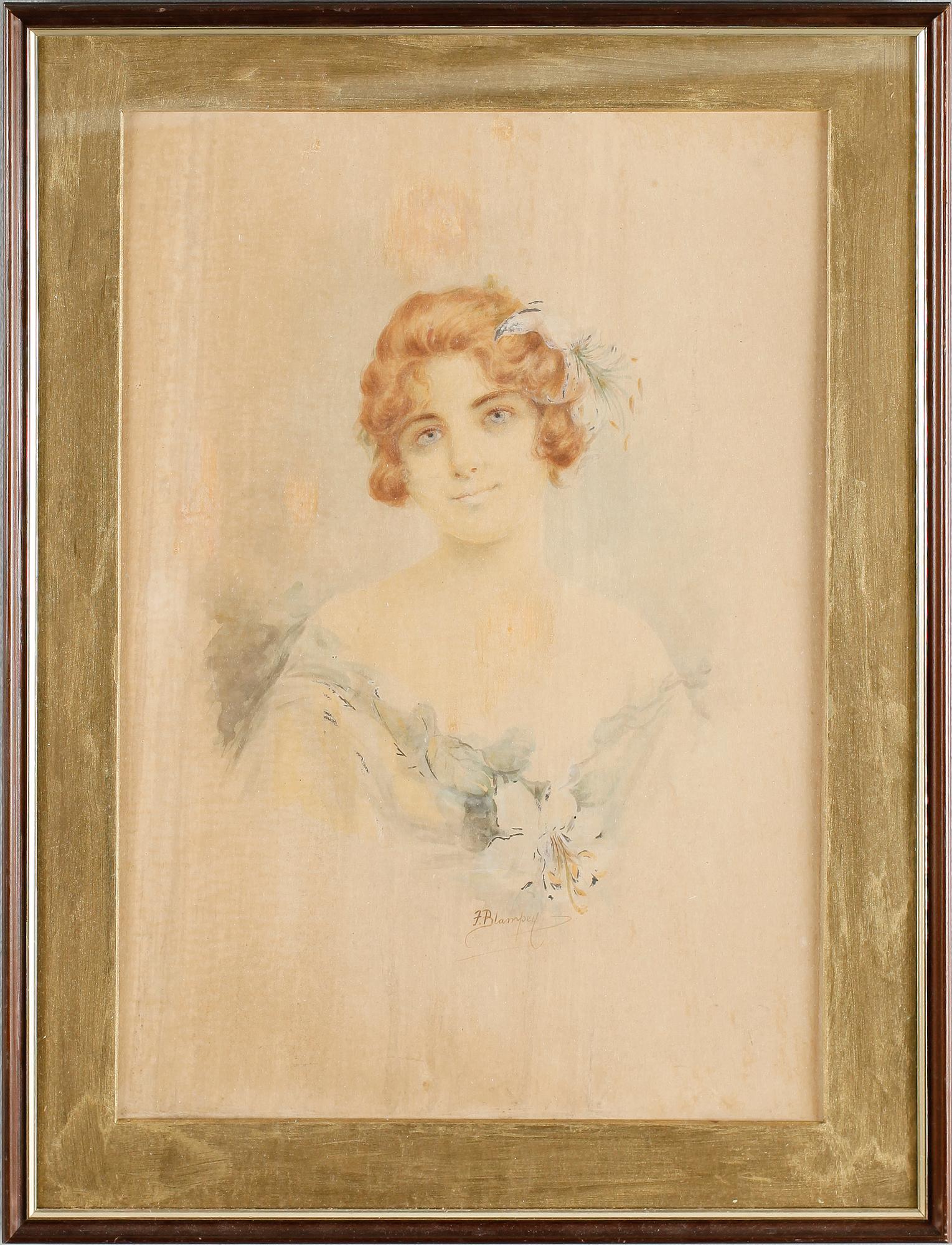 OKÄND KONSTNÄR, akvarell, signerad F Blampey, tidigt 1900-tal.