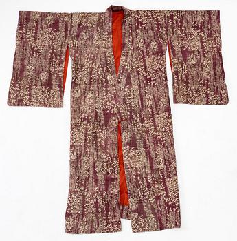 Kimono (five pieces), partially cotton, two pairs of shoes, one pair of socks, and a parasol, Japan, 20th century.