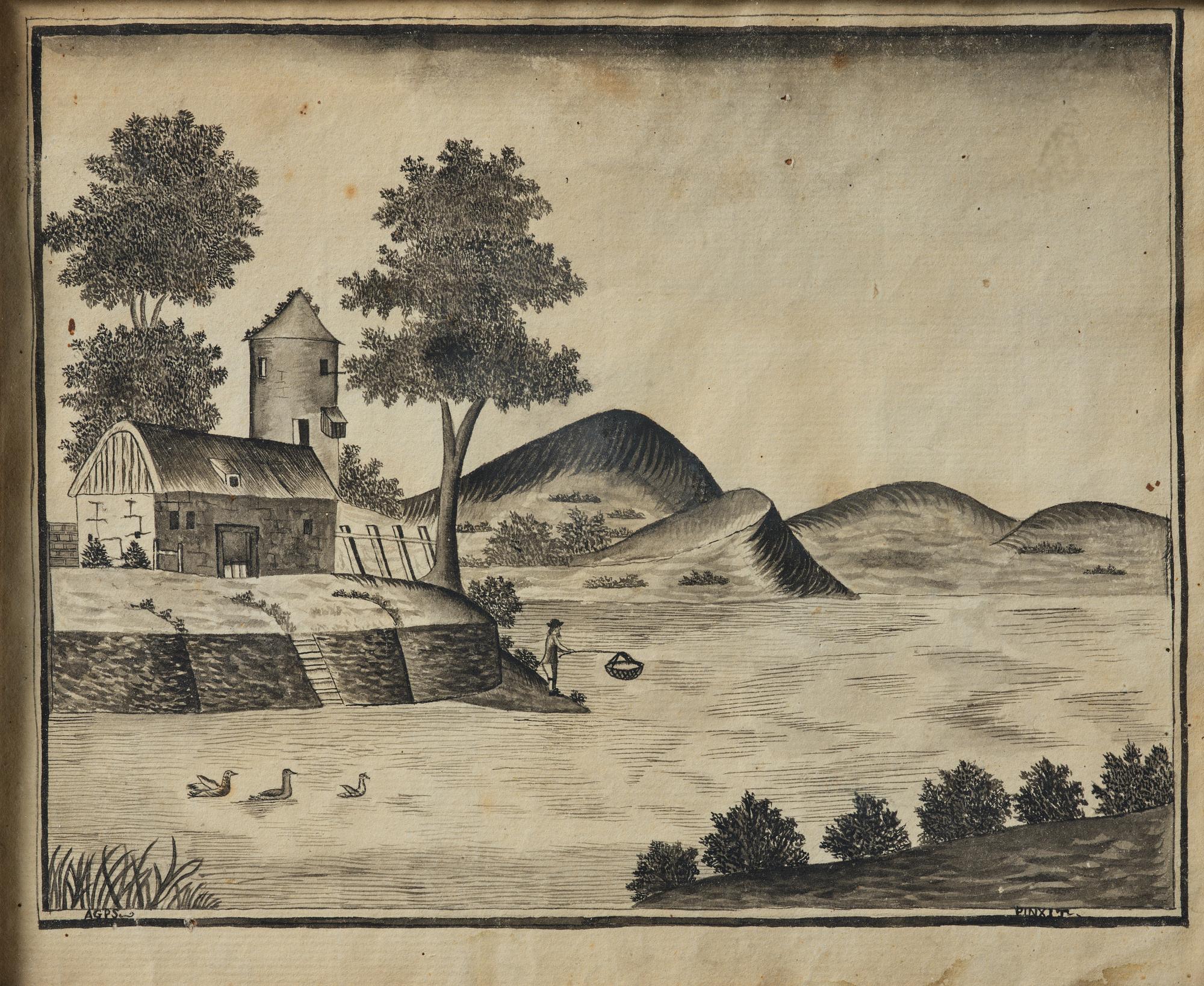 Swedish artist, fisherman in a lake landscape, late 18th century/early 19th century.