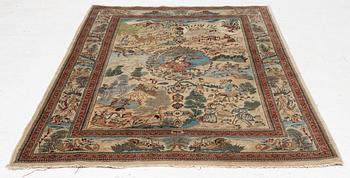 Rug, Tabriz, figural, signed Tabatabai, approx. 210 x 138 cm.