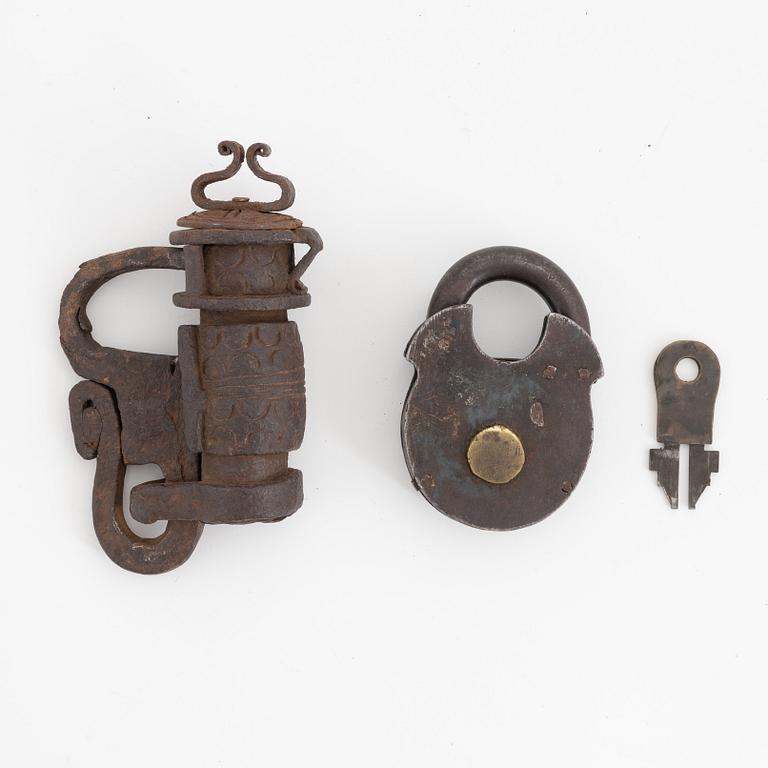 Two wrought-iron locks, 17th/18th century.