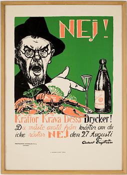 Albert Engström · AFFISCH, Albert Engström "Kräftor kräva dessa drycker", 1900-talets första hälft.