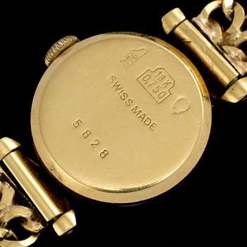 DAMARMBANDSUR, 18k guld, Ciny, Schweiz, omkring 1900-talets mitt. Total vikt 23 g.