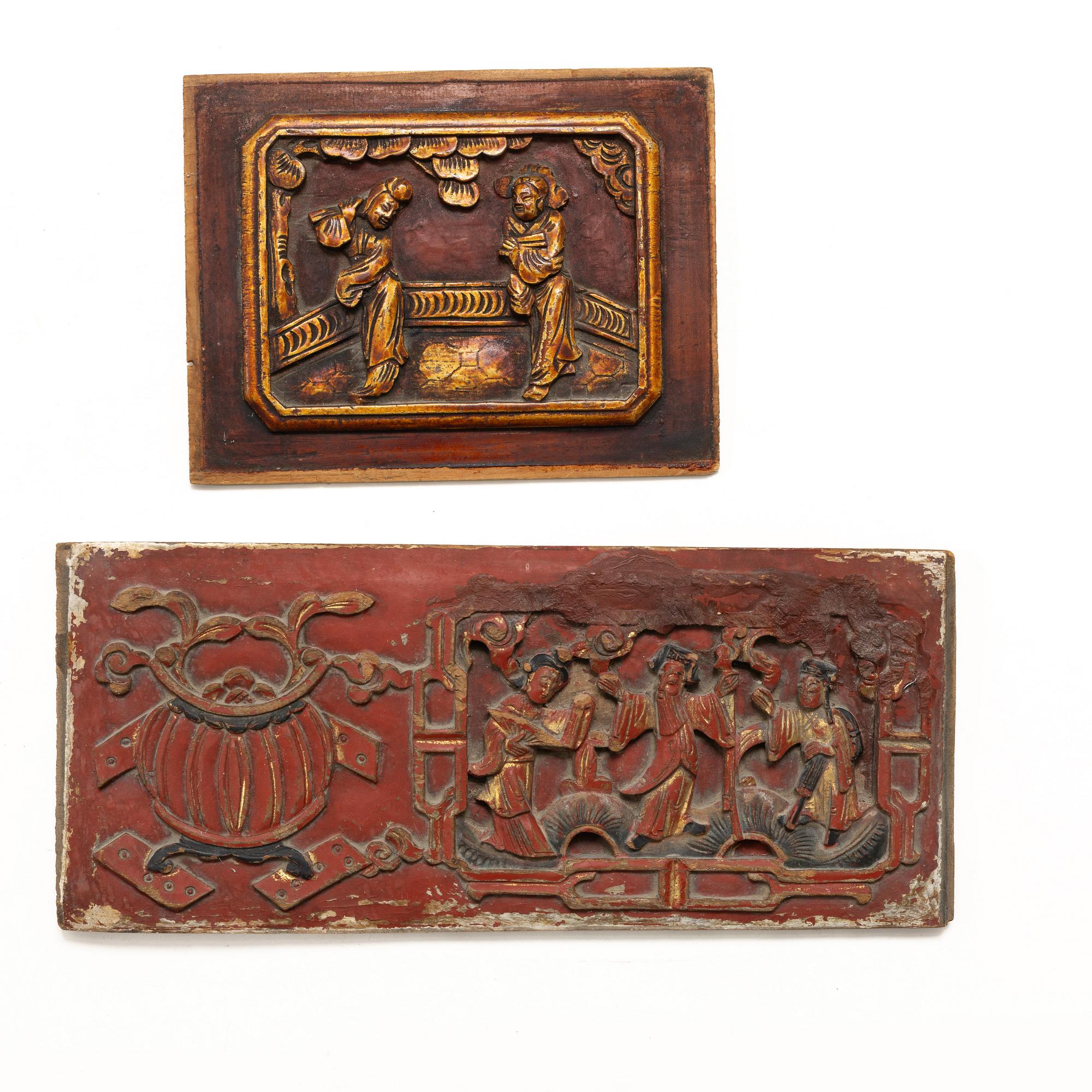 Paneler, fem stycken, trä. Sen Qingdynasti.