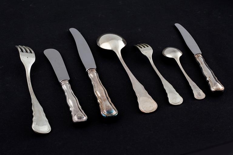 A set of silver flatware of 76 pcs "Chippendale" by C.G Hallberg, mid 20th century.