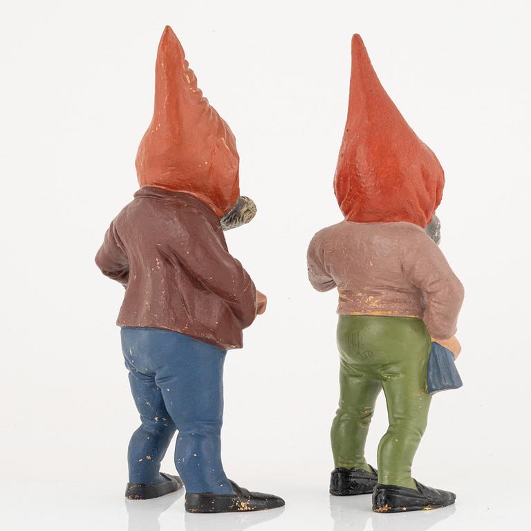 A pair of garden gnomes, mid-20th century.