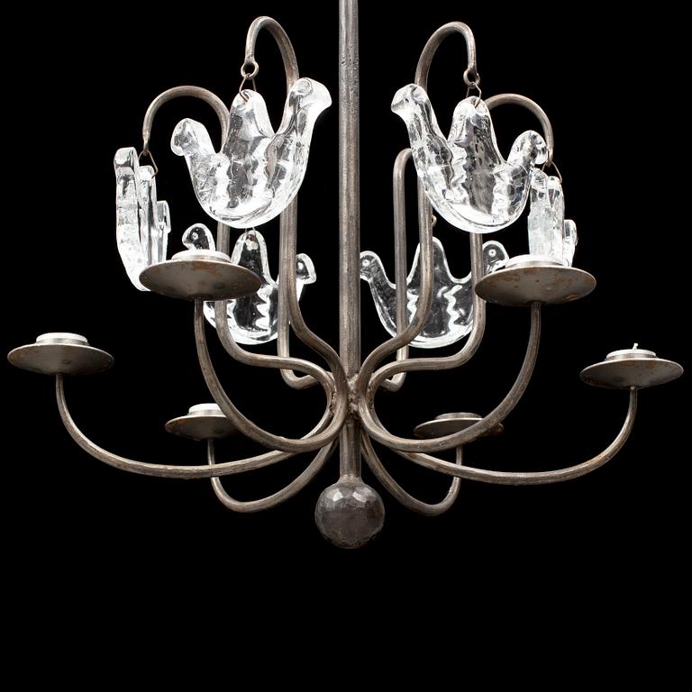 BERTIL VALLIEN, an iron and glass chandelier from Boda Smide.