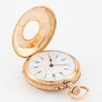 Pocket watch, half hunter, 14K gold, 32.5 mm.