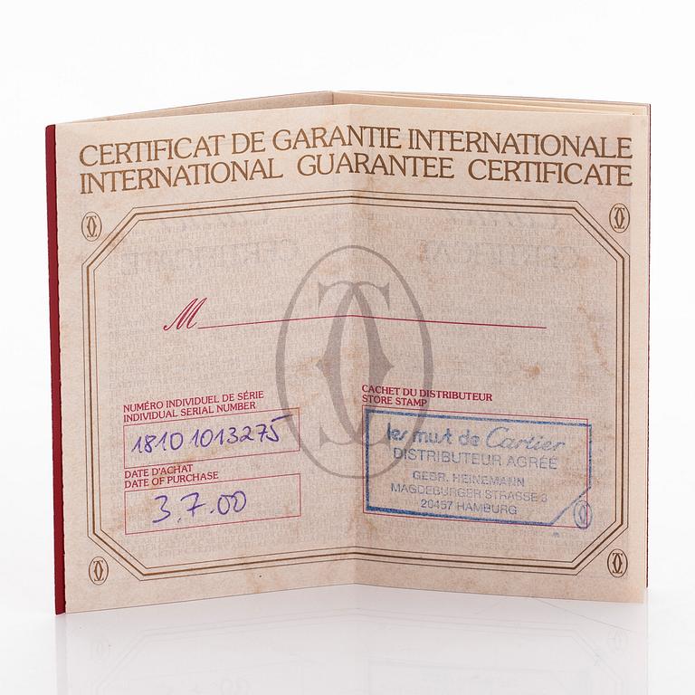 Cartier, Must de Cartier Ronde, 33 mm, gilded silver, quartz, sapphire crystal, 2000.