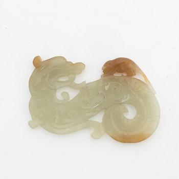 A group of three sculptured nephrite objects, Qing dynasty or older.