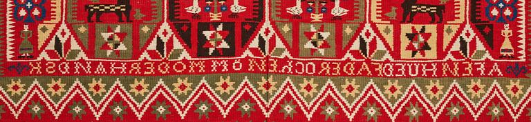 A BED COVER, flat weave, ca 183 x 134,5 cm, Scania  (Skåne) 1853.