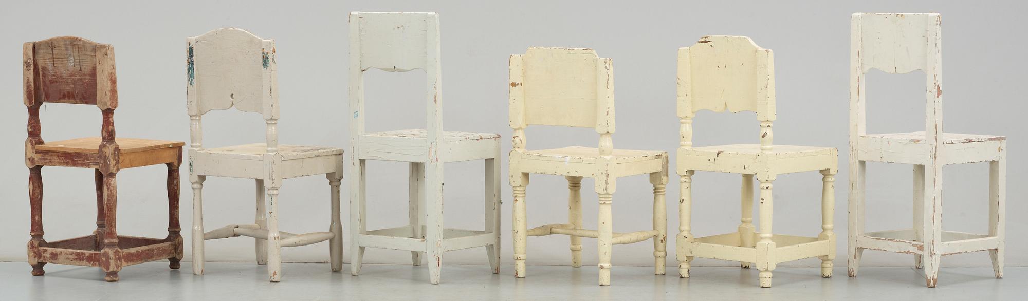 BARNSTOLAR, 6 st, allmoge, 1700/1800-tal.