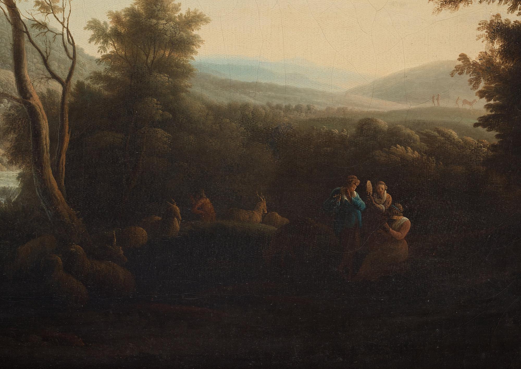 Jacob van Ruisdael Hans krets, Landskap med ruiner, herde och hedinnor.