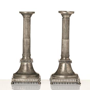 A pair of late Gustyavian pewter candelsticks by N. Justelius, Eksjö  1784-1829.