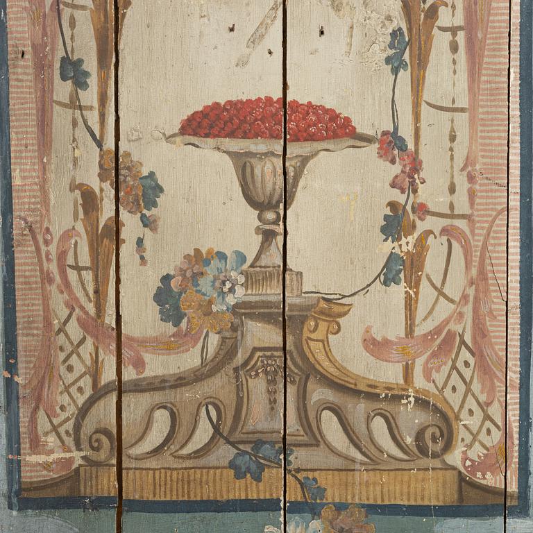 A rococo painted wall panel, Sweden, later part 18th century.