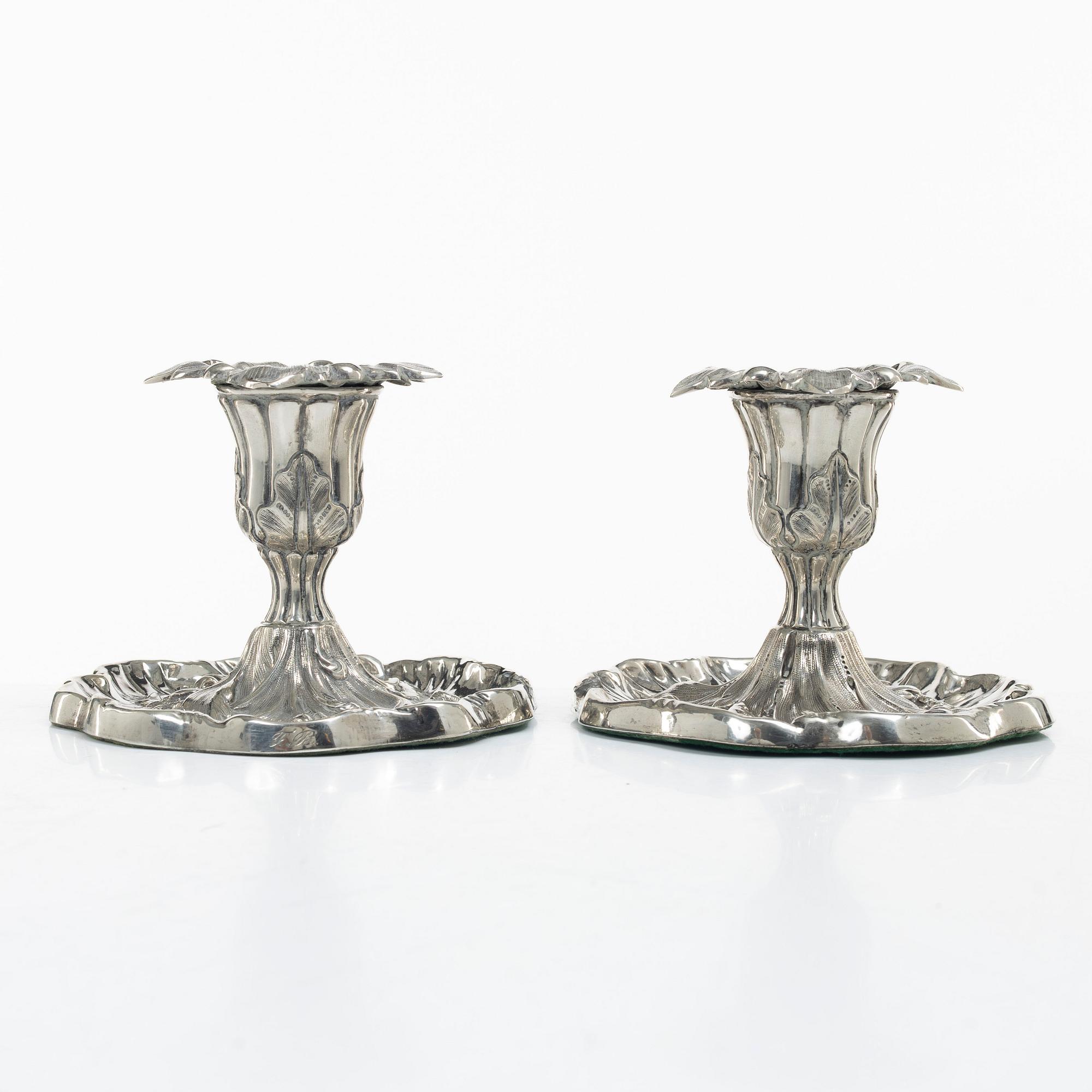 Gustaf Möllenborg, (Féron), ljusstakar, ett par, silver, Stockholm 1851.