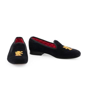 CROCKETT & JONES, a pair of black velvet slippers.