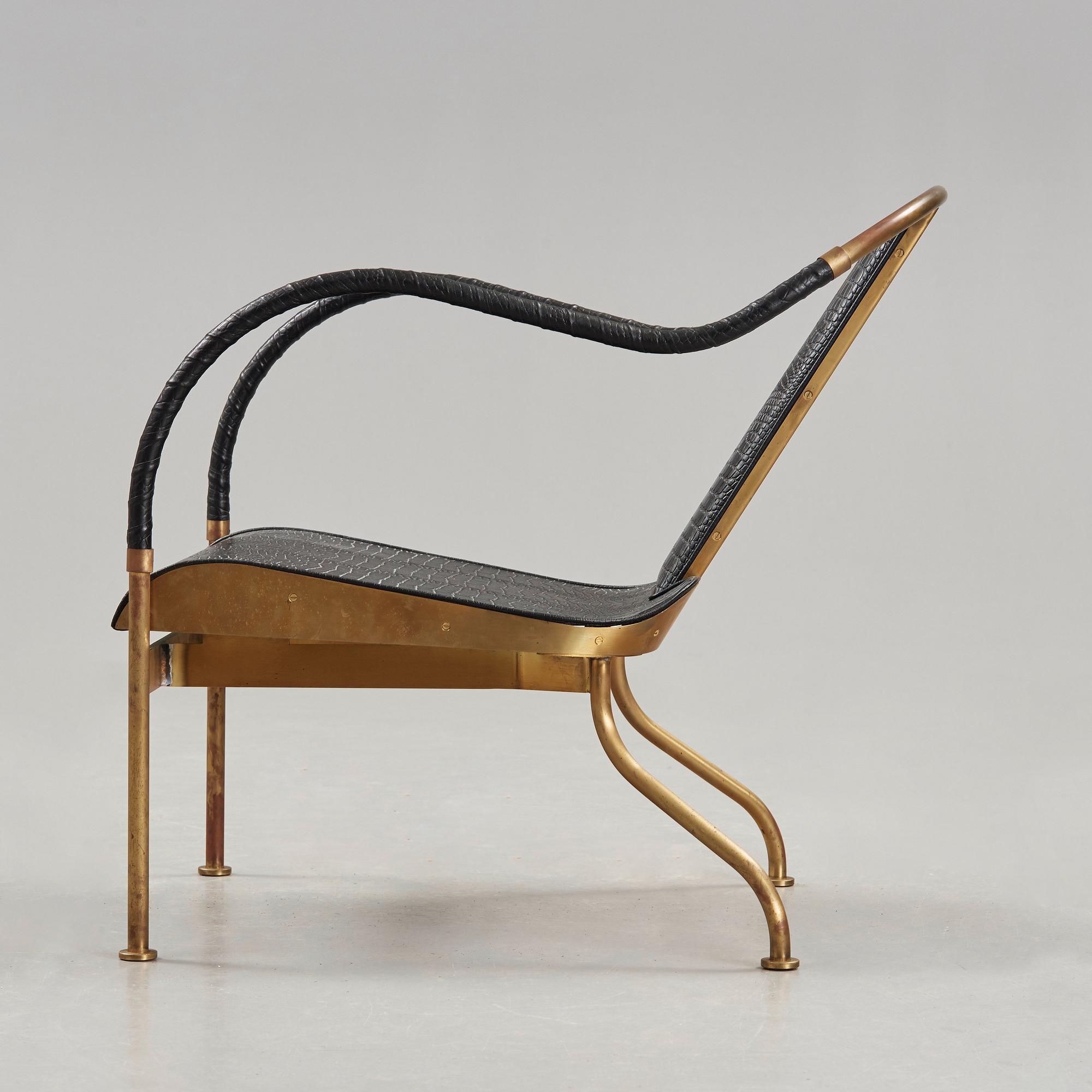 Mats Theselius, an 'El Rey' brass brass and leather easy chair, Värnamo, Sweden 1999.