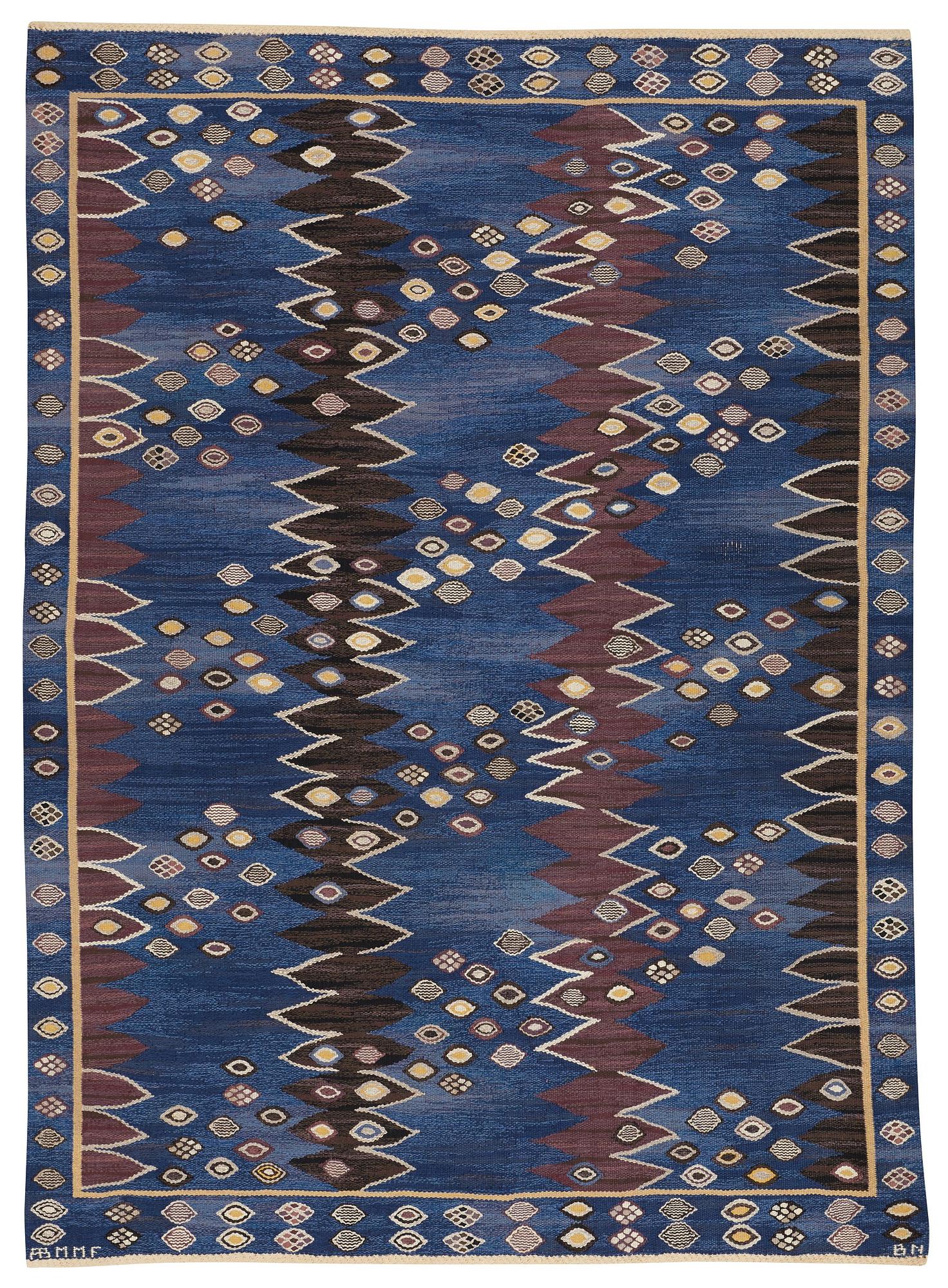 Barbro Nilsson, MATTA, "Snäckorna", gobelängteknik, ca 276,5 x 198 cm, signerad AB MMF BN.