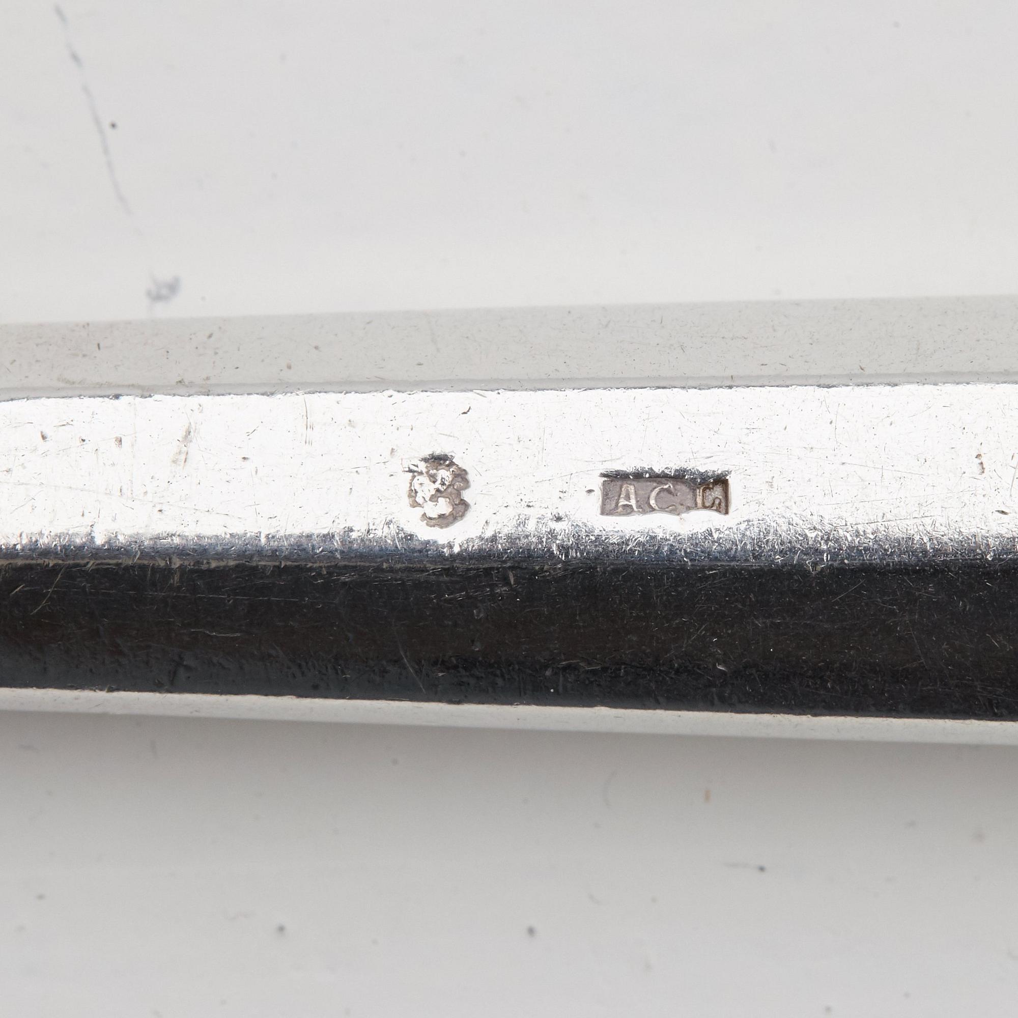 Matknivar, 12 st, silver, icke identifierad mästarstämpel ACL. 1800-talets förra hälft.