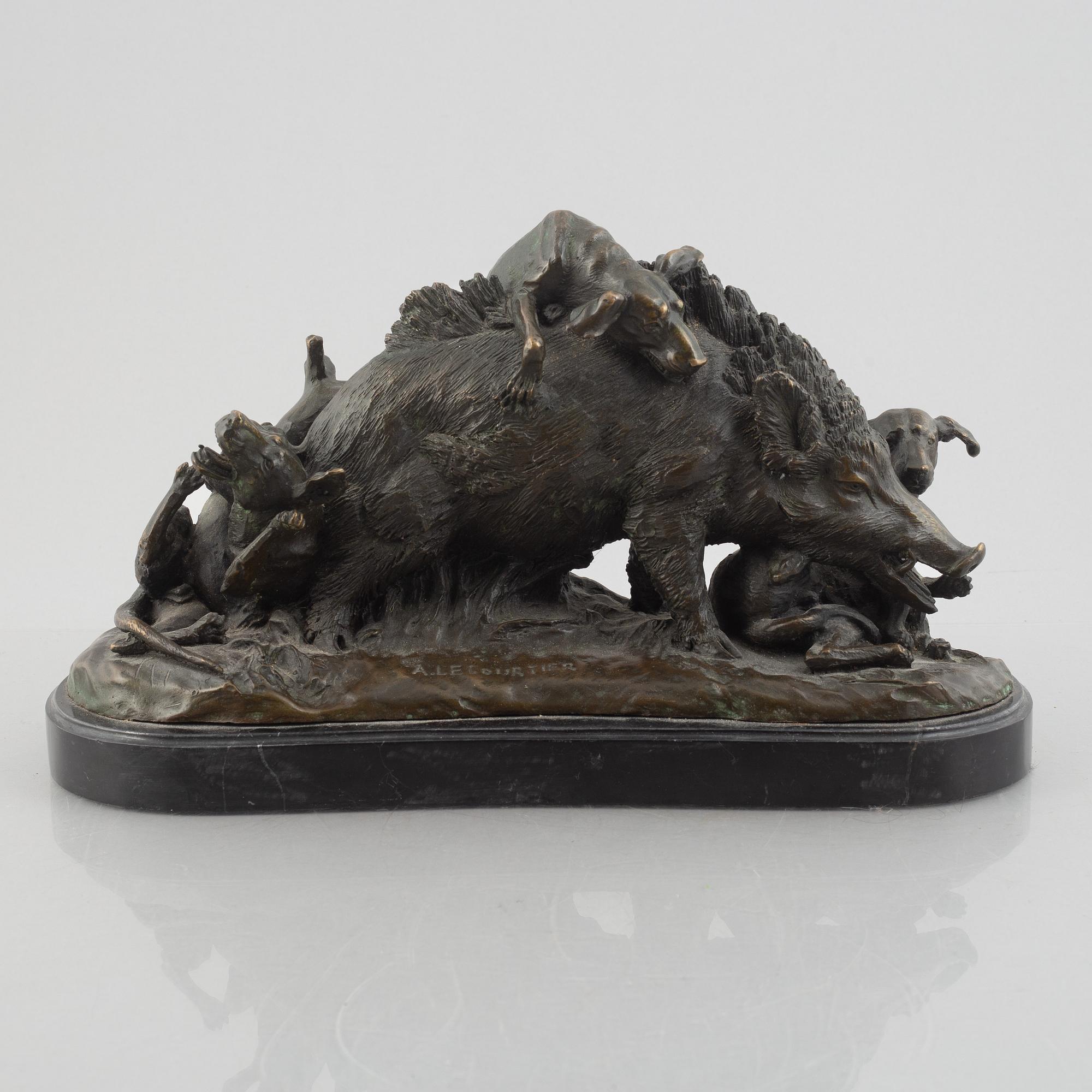 A. Lecourtier, Vildsvinsjakt.