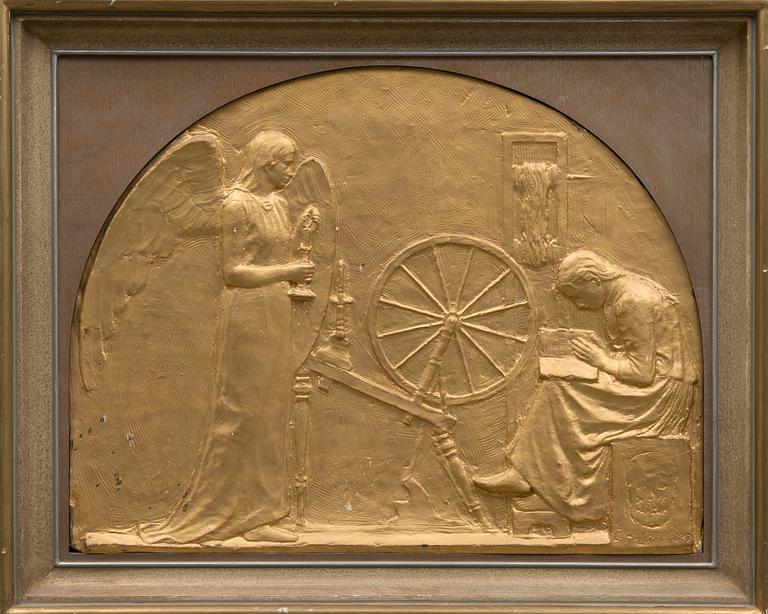 bronzed plaster relief, signed and dated 1897.