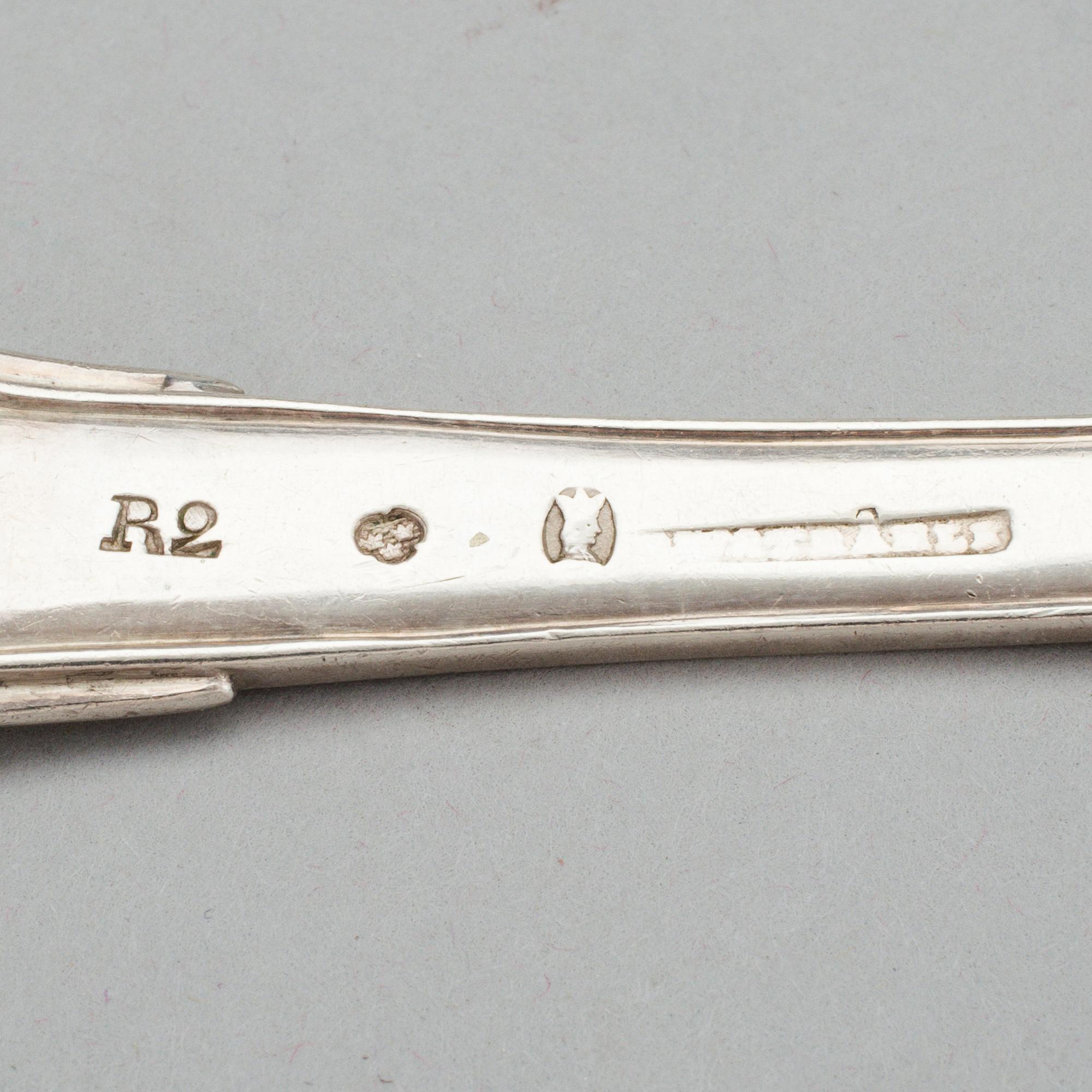 GAFFLAR 6 stycken, silver, bland annat Jonas Troselius, Stockholm, 1802. Vikt ca 386 gram.