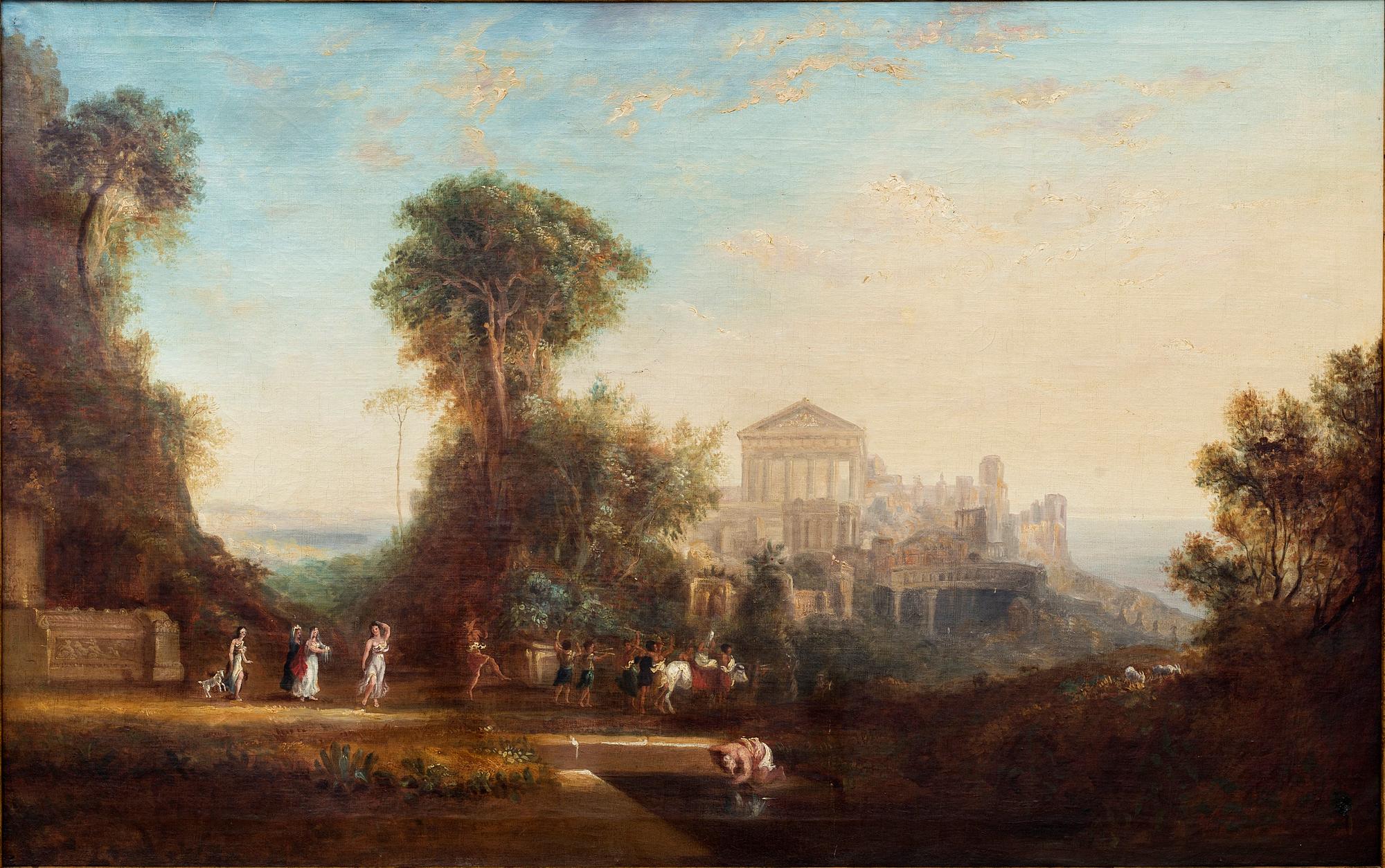 Nicolas Poussin In the manner of the artist, Bacchanal outside an antique city.
