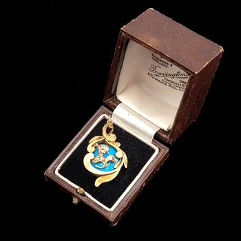 A PENDANT, 5 old cut diamonds c. 0.13 ct, turquoise coloured glass.