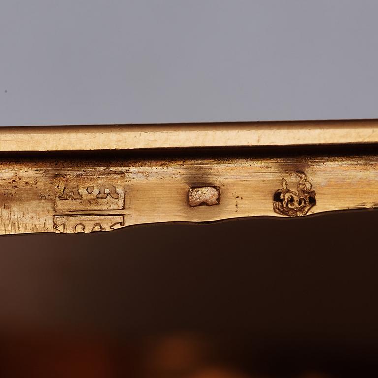 A German 19th century gold and enamel snuff-box, marks of Hannau.