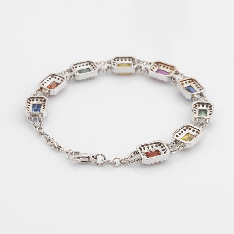Multi coloured sapphire and brilliant cut diamond bracelet.