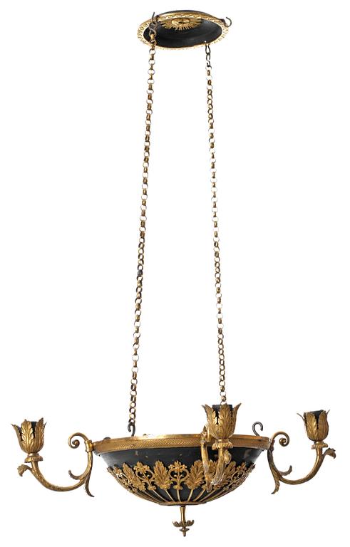 An Empire four-light hanging lamp.