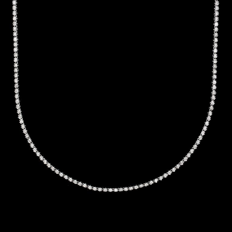 A brilliant-cut diamond straightline necklace, 3.34 cts in total.