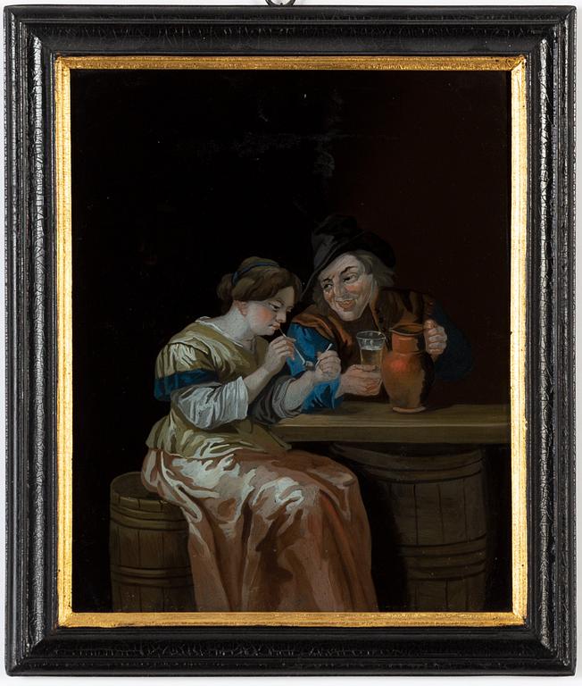 A pair of glas paintings around 1800.