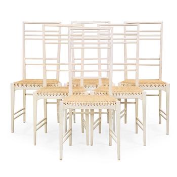 Erik Chambert, A set of six Erik Chambert 'Poem' white lacquered chairs, Chambert's, Sweden 1950's.