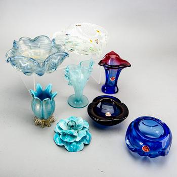 Eight mid 20th century glass items from Murano, Venice Italy.