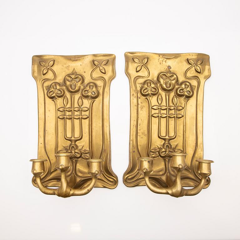 Wall sconces, a pair, Art Nouveau, circa 1900.