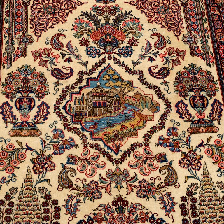 MATTO, a semi-antique Kashan part silk, ca 207,5 x 134,5 cm (as well as one end with 1,5 cm flat weave).