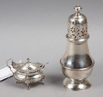 SOCKERRUSKA samt SALTKAR, silver, London, 1903 samt 1906, 340 g.