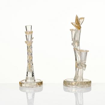 Ercole Barovier, two glass candelabra, Barovier & Toso, Murano, Italy mid 1900s.