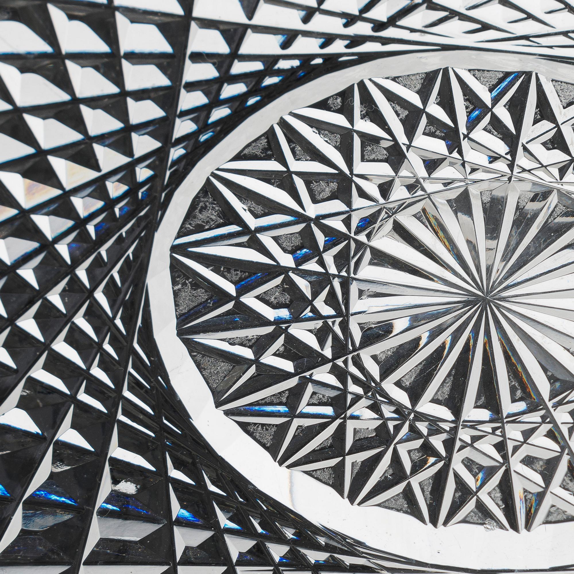 Fabergé, a silver-mounted cut glass serving dish, Imperial Warrant mark, Moscow 1908-1917.