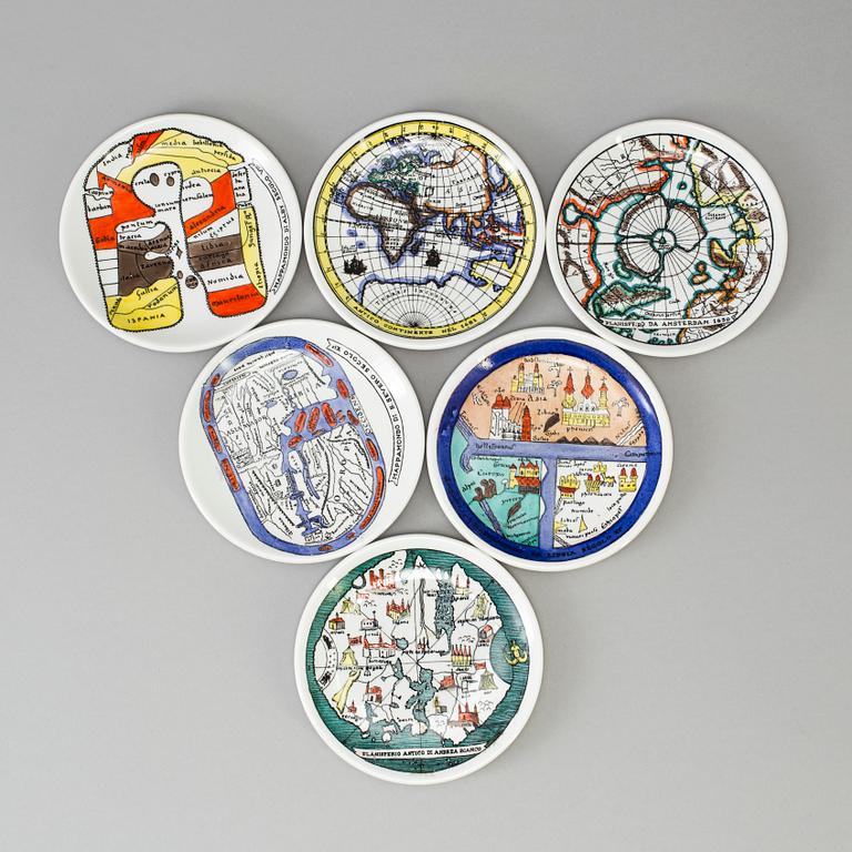 A set of 6 porcelain Fornasetti Milano coasters.