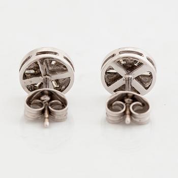 18K white gold, baguette and brilliant cut diamond earrings.