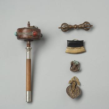 A group of five Tibetan objects, 19th Century.