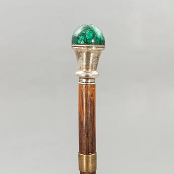 Käpp, ca 1900, England London, silver, malakit.