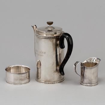 A VERA FERNGREN set of 3 pieces of silver coffee service by CG Hallberag and GAB, Stockholm 1958 and 1963.